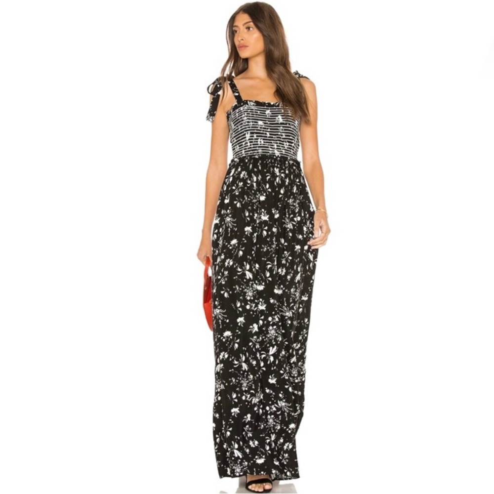 FREE PEOPLE REVOLVE BLACK FLORAL PRINT WIDE-LEG JUMPSUIT